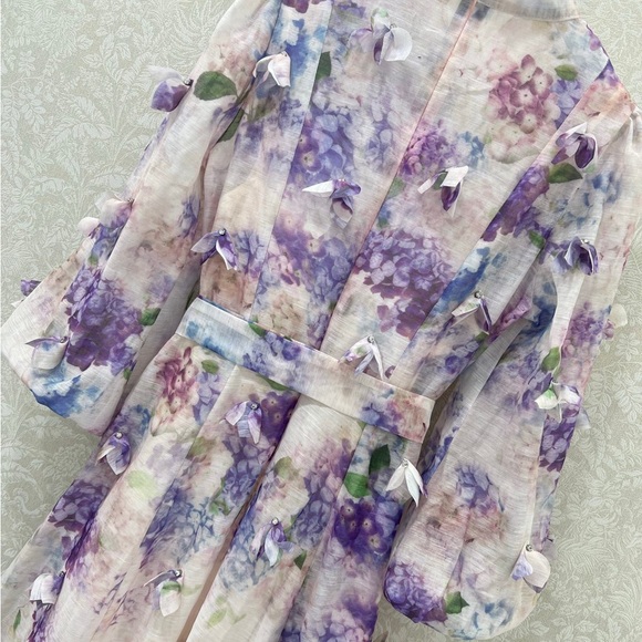 Zimmermann Purple Floral Long Sleeve Dress - Picture 6 of 7
